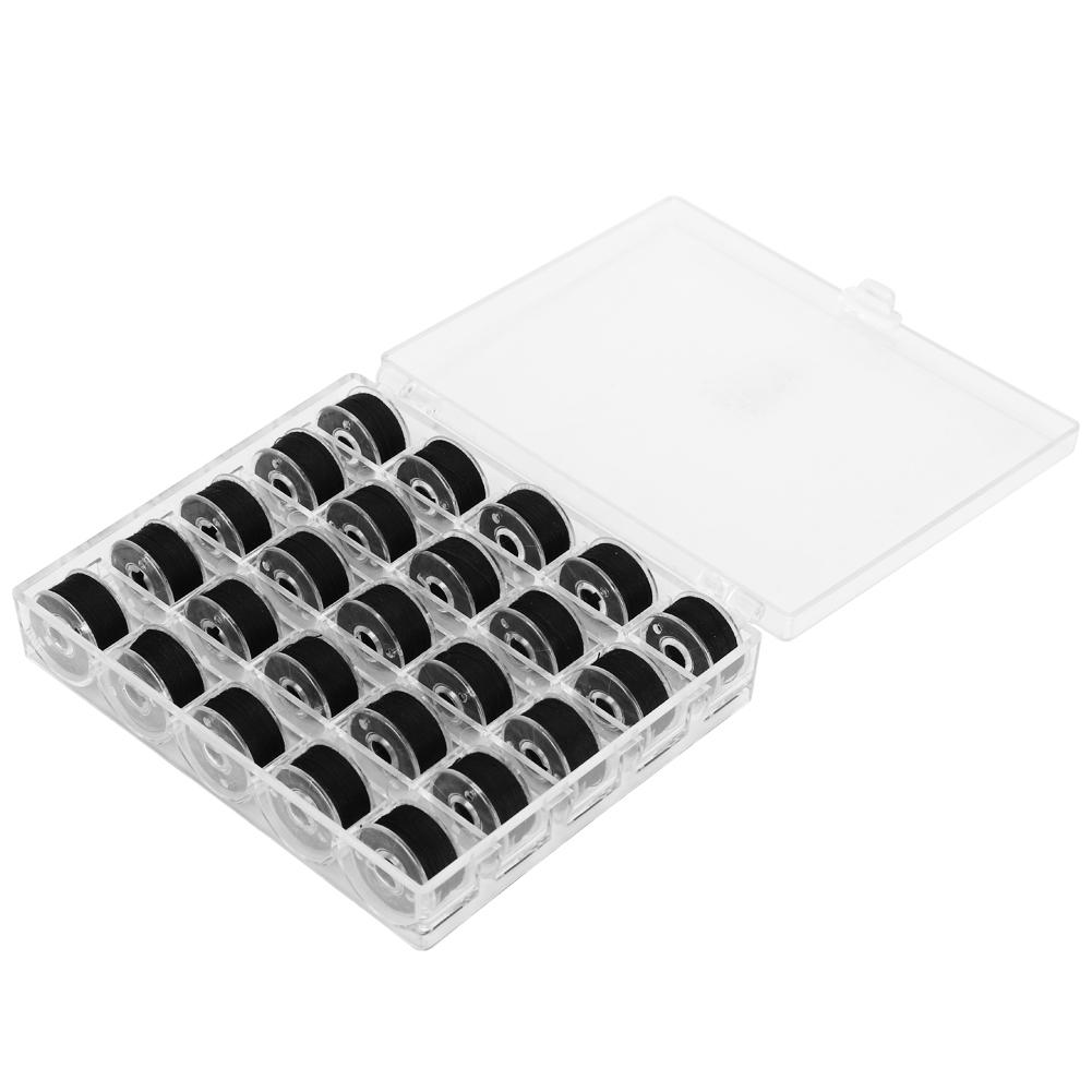 25Pcs Bobbin Set Black with Threads Case Boxed Pre‑Wound Bobbins Sewing Accessories