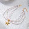Beach Vacation Layered Pearl Starfish Anklet for Women Boho Gold Tone Multi Strand Summer Ocean Ankle Bracelet Jewelry