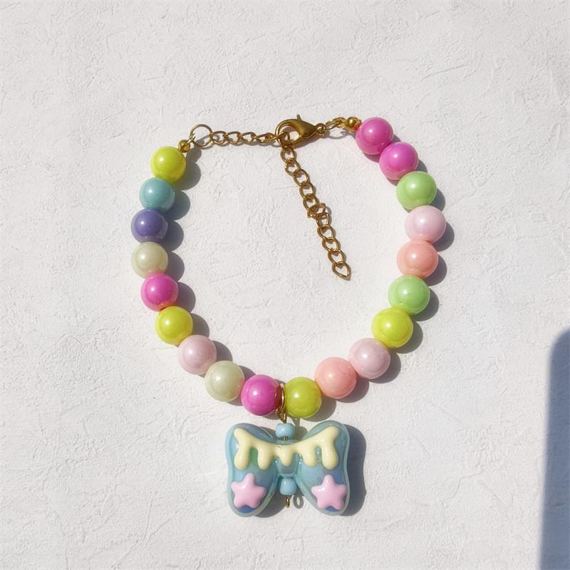 Handmade Colorful Beaded Pet Necklace Cute Flower Accessories Acrylic Cat & Dog Ornaments Princess Style Decorative Collar