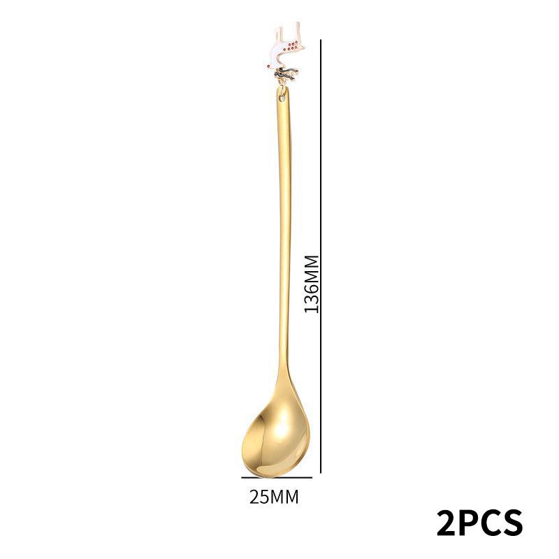Stainless Steel Christmas Spoon Set Elk Pendant Exquisite Craft Tea Spoon Creative Tableware Party Ornament Style Dessert Spoon
