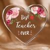 2D Flat, "Best Teacher Ever" Heart-Shaped Acrylic Teacher Appreciation Gift Desktop Decoration Plaque, Pink Roses & Red Apple Design, Home Decor Plaqu