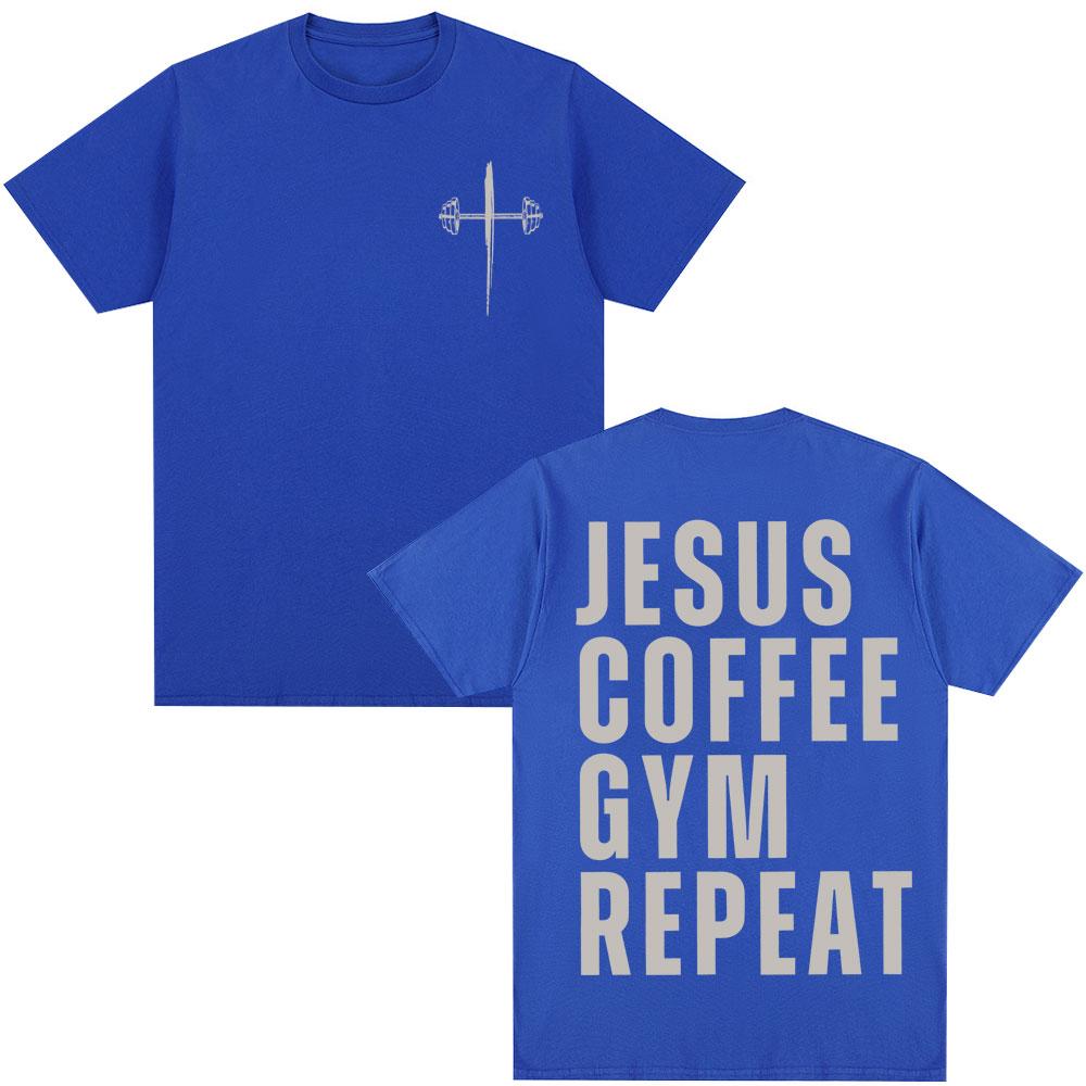 Jesus Coffee Gym Repeat Christian Graphic T Shirts Men Women Fashion Vintage Gothic T-shirt Oversized Cotton Tees