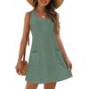 Women's Fashion Casual Summer Cuffs Bag V-neck Solid Color Dress Beach Sundress