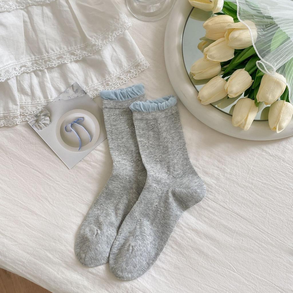 Boneless Socks, Women'S Thin Hollow Tube Socks, Bow Ballet Style Women'S Socks, Bubble Mouth Lace Piles Of Socks