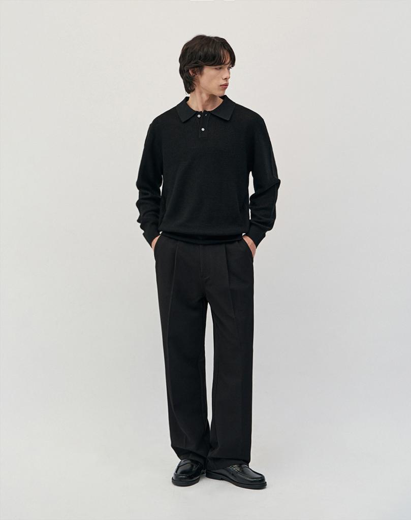 WORK ON BODY OFF Easyon Semi-Overfit Collared Knit [Black]
