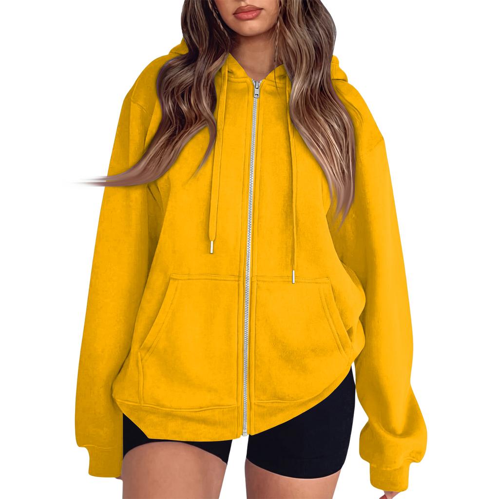 Women's Long Sleeve Color Hooded Sweatshirt Casual Pullover Top