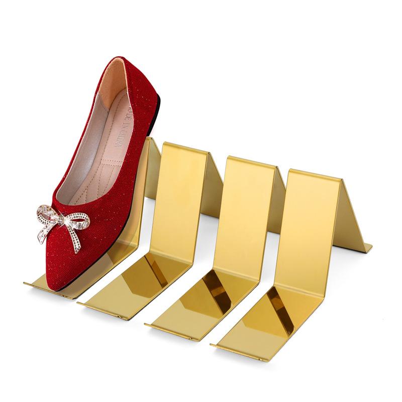 4pcs Stainless Steel Shoe Racks Display Stand Golden Mirror Finish Light Luxury Shopping Mall Counter Shoe Support Display Rack