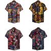 Men Beach Shirt Colorful Geometric Print Short Sleeves Buttons Turn-down Collar Cooling Loose Vintage Ethnic Men Shirt Men Clothes