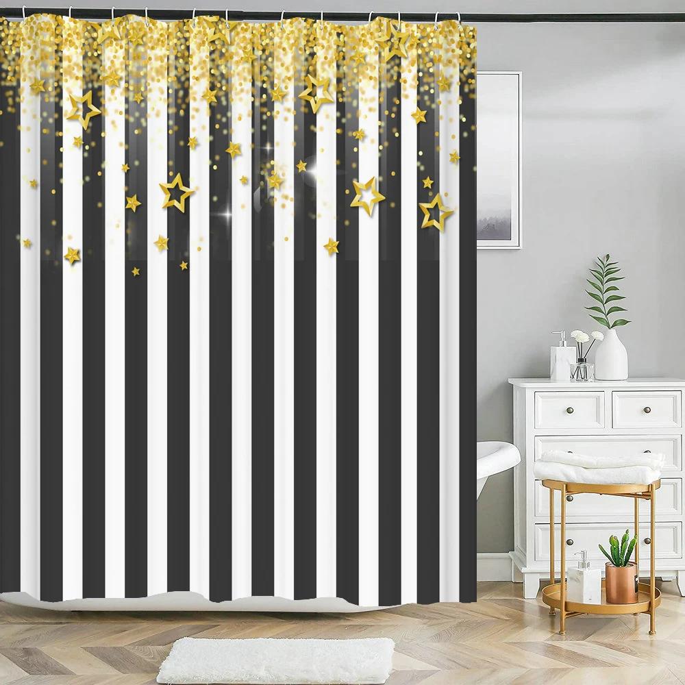 Black White Stripes Pattern Texture Shower Curtains Geometry Bathroom Waterproof Polyester Bath Curtain Home Decor With Hooks