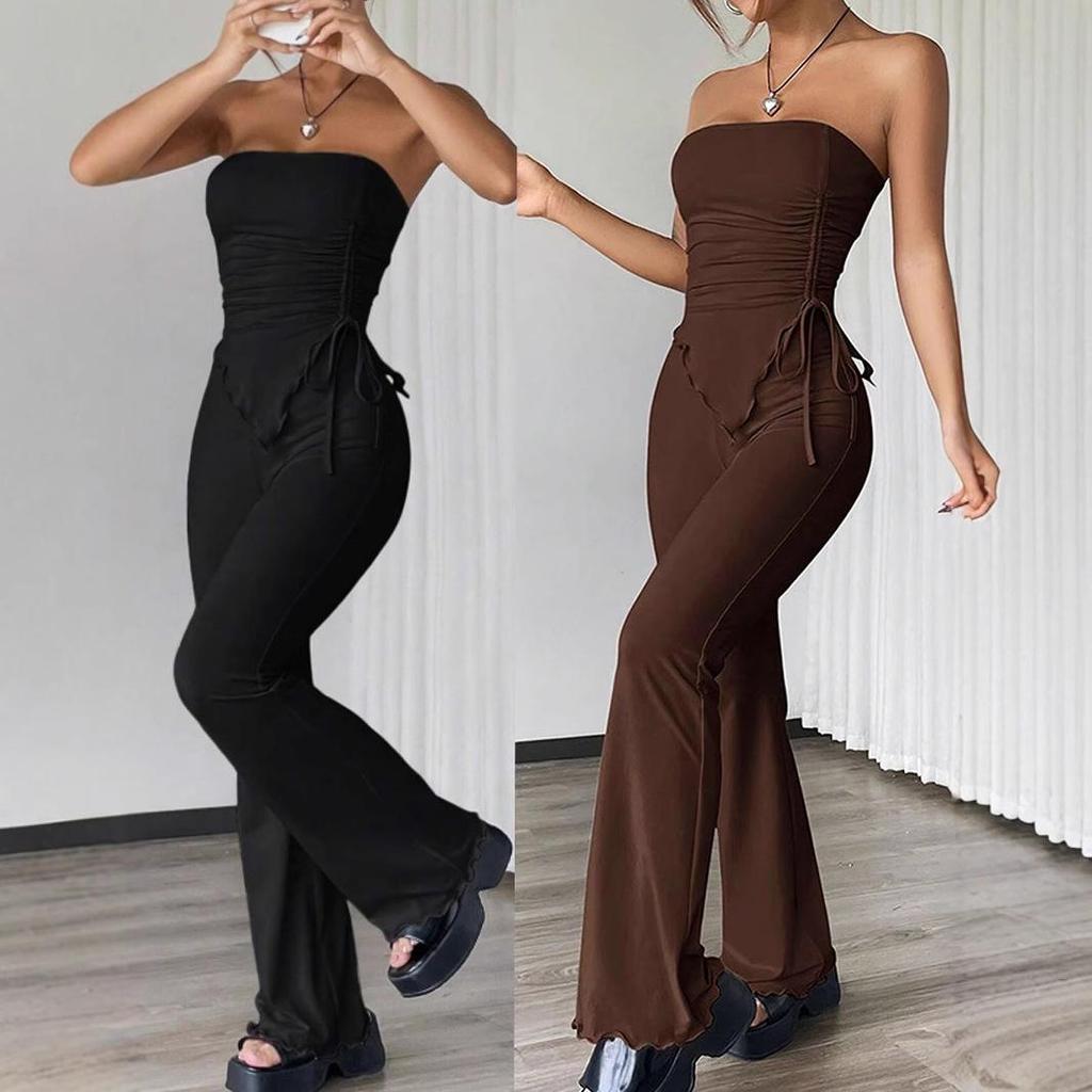 2025 Women's Sexy Strapless Top & Long Pants Two-Piece Street Fashion Set for Spring/Summer