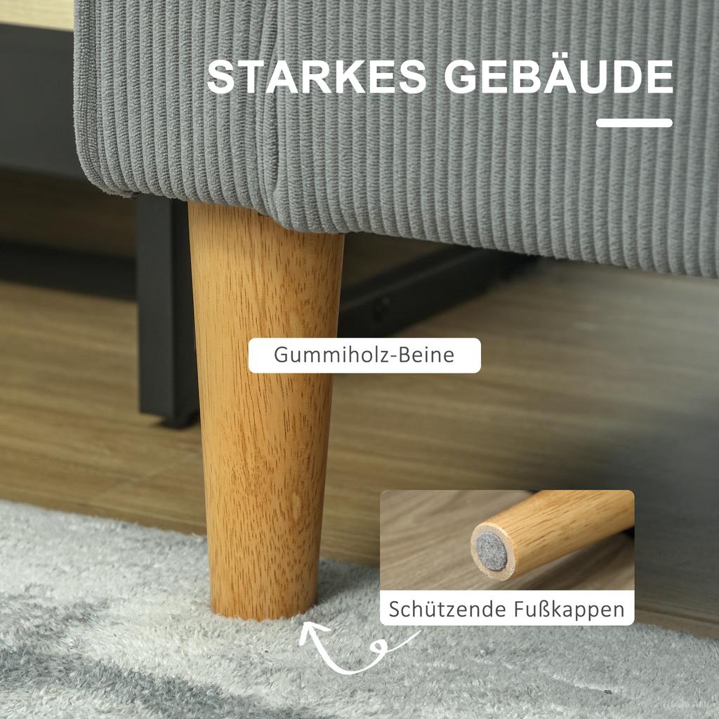 2-Seater Sofa with Storage and Solid Wooden Legs, for Living Room, Bedroom, 117 X 63 X 79 Cm, Light Grey
