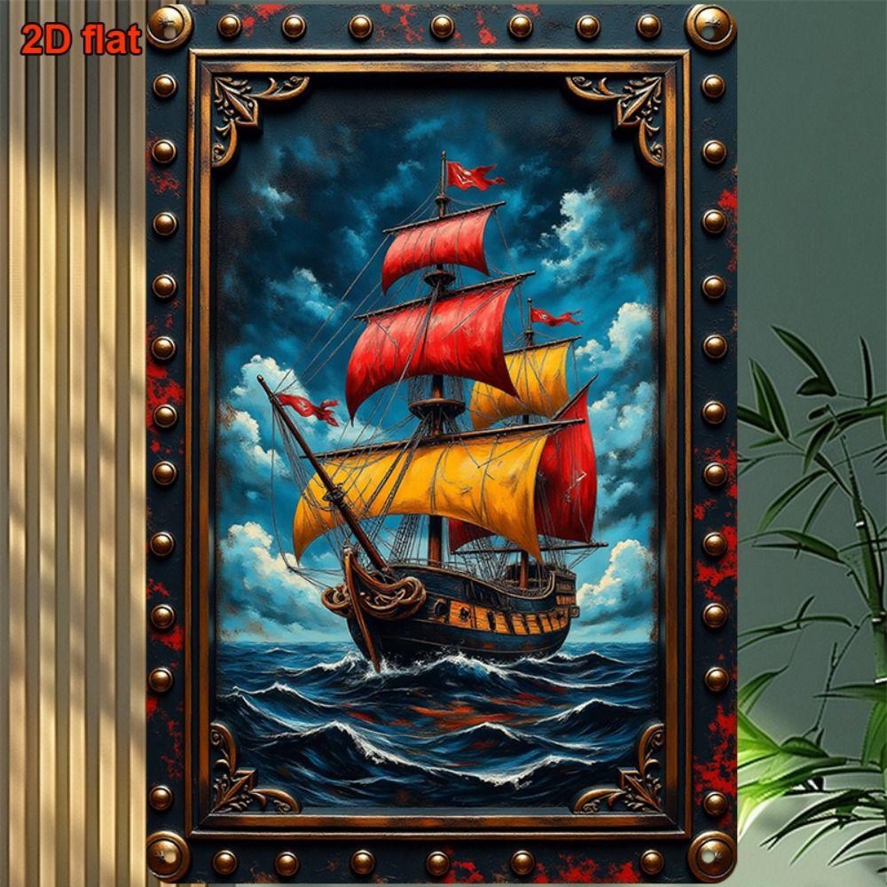 Vintage Nautical Metal Wall Art, Old Sailing Ship Pirate Decor, Home Wall Decor