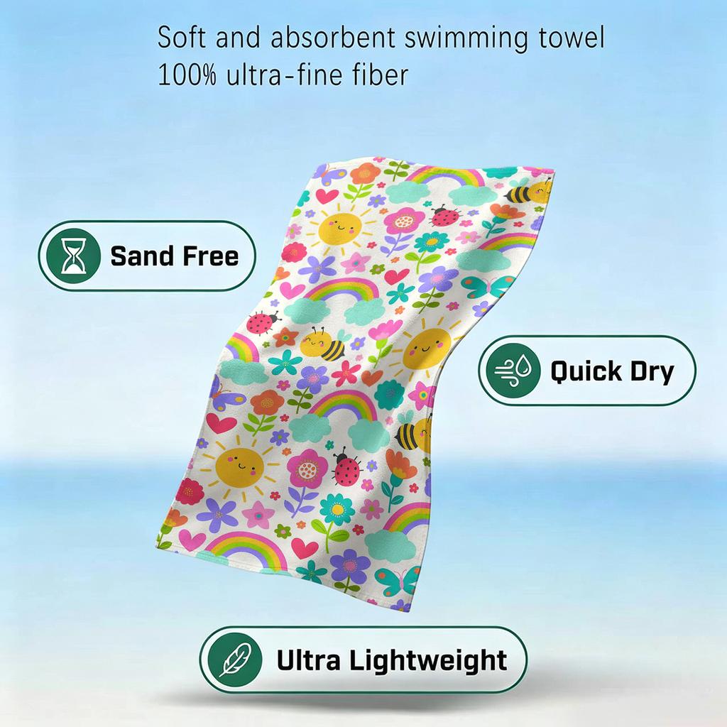 Cute Garden Print Beach Towel Sand Free Quick Dry Absorbent Thin Compact Towels for Swimming Pool Camping Beach Accessories