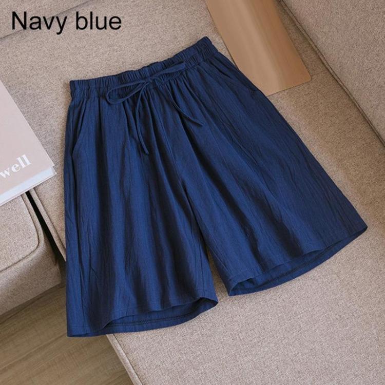 Women's Summer Casual Cotton Linen Shorts with Elastic Waist and Drawstring Comfortable Wide Leg Solid Color Beach Pants