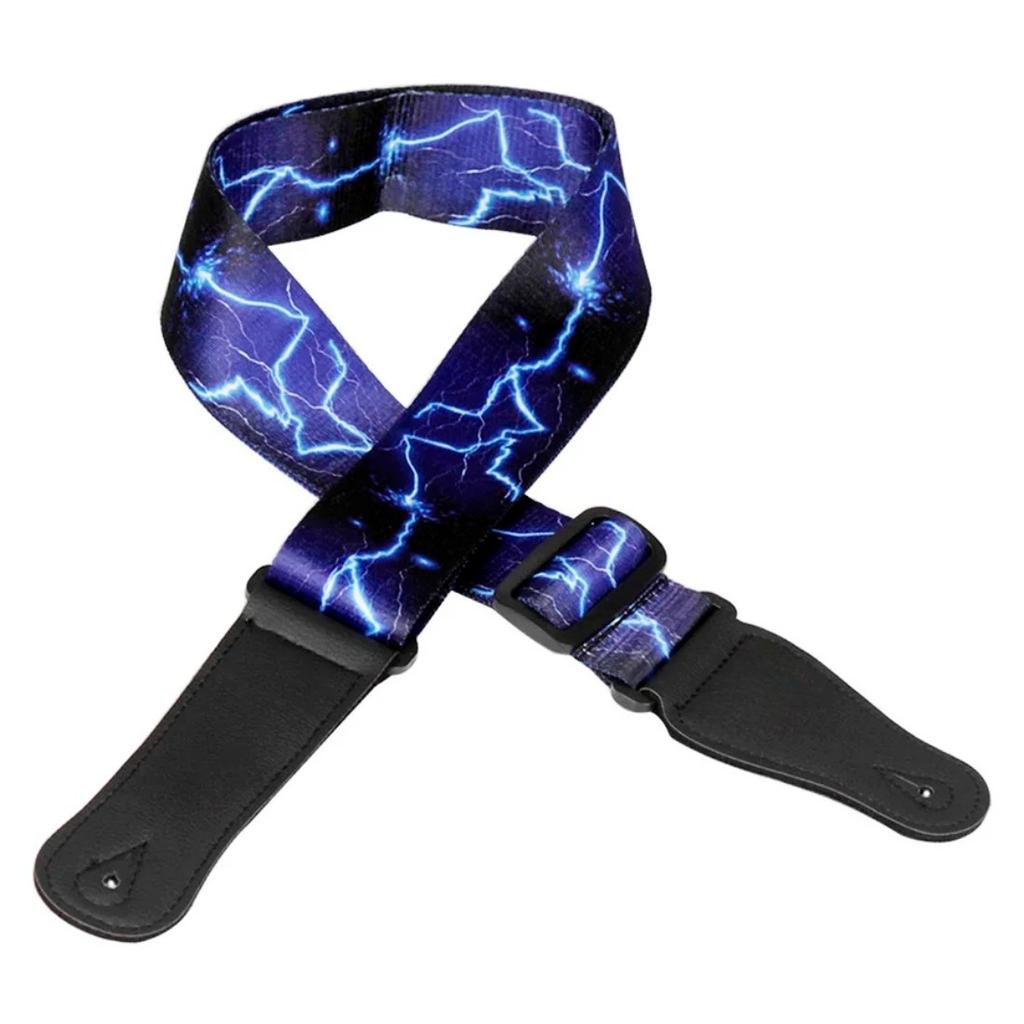Adjustable Guitar Strap Shoulder Strap Lightning Pattern for Acoustic Electric Guitar Bass Guitar Strap Guitar Accessories