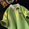 American Street Herren und Damen Trendy Personality Poloshirt Kurzarm Sommer Waffel Vintage Casual Top