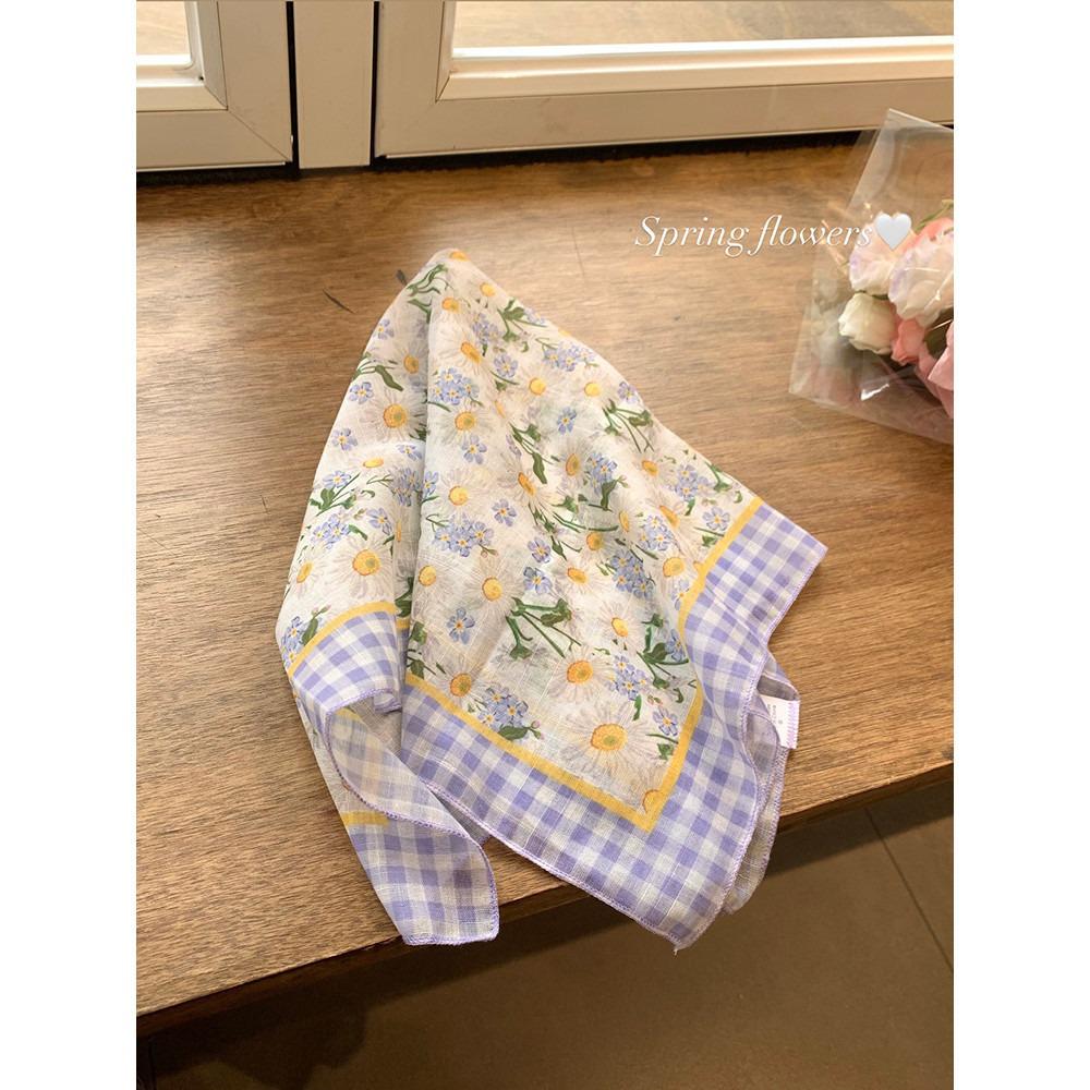Beige Floral French Lace Triangle Scarf: Versatile Headscarf, Hairband, or Bag Accessory