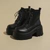 9CM Autumn Thick soled shoes for Women Winter 2024 Warm Versatile Height increasing Ankle Boots High top Leather shoes