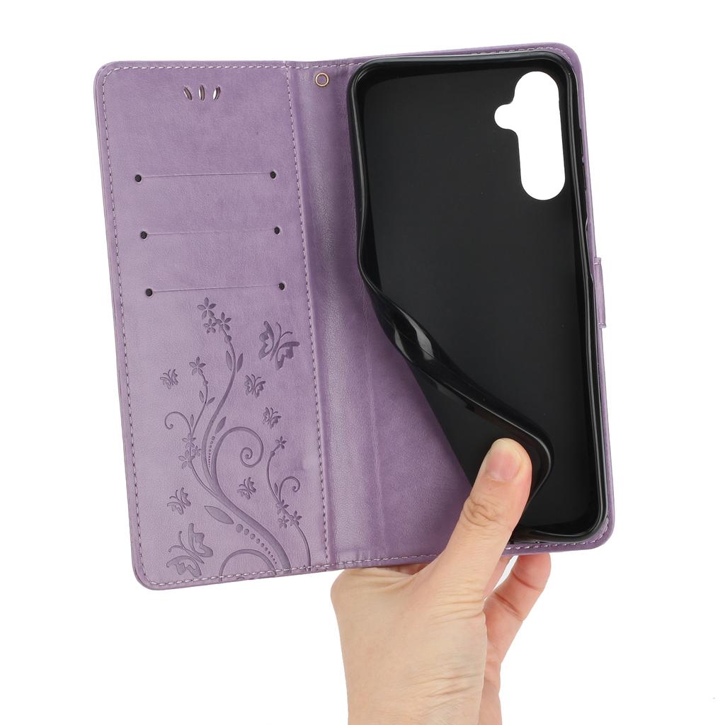 For Samsung Galaxy S23 FE Imprinted Butterflies Mobile Phone Case PU Leather Wallet Cover Stand with Strap