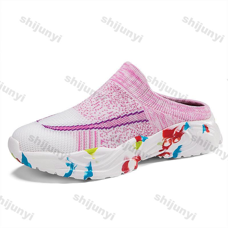 Fashion Large Size Women's Shoes Summer Fashion Fly Weave Slip on Half Slippers Comfortable Height Increase Mesh Breathable Casual Shoes