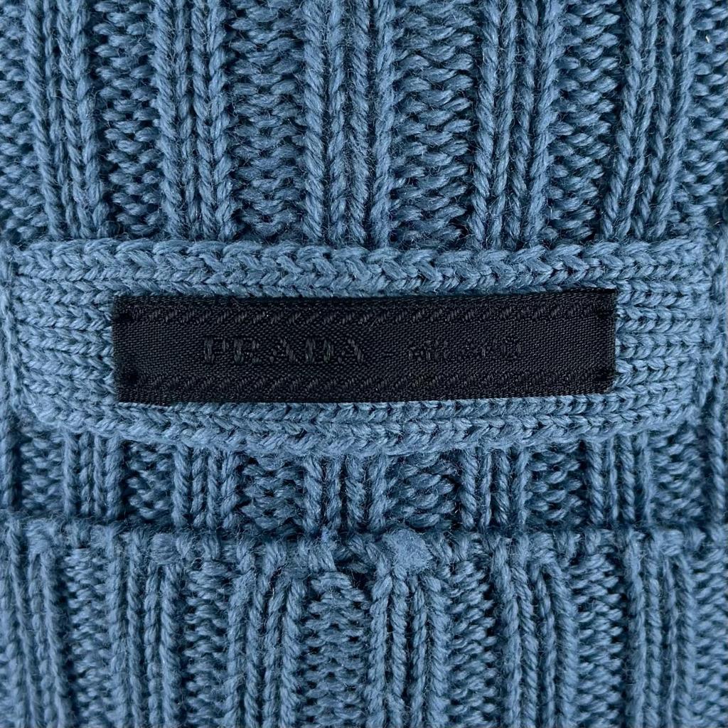 Excellent PRADA Knit cap Logo tag ribbed knit hat blue wool mens M UMD188 Used