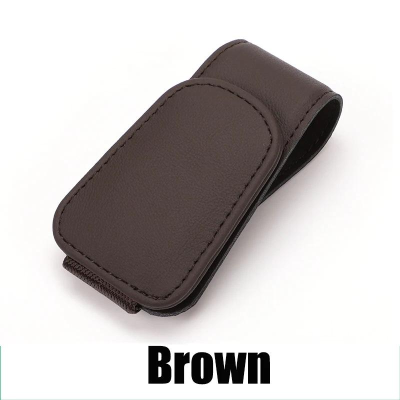 

Car Glasses Holder Universal Sun Visor Clip Sunglasses Holder Microsoft Leather Eyeglasses Hanger Ticket Clip glasses Mount коричневый