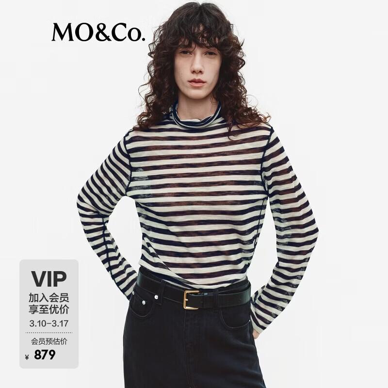 MO&Co. Striped Semi-High Collar Long Sleeve Sweater