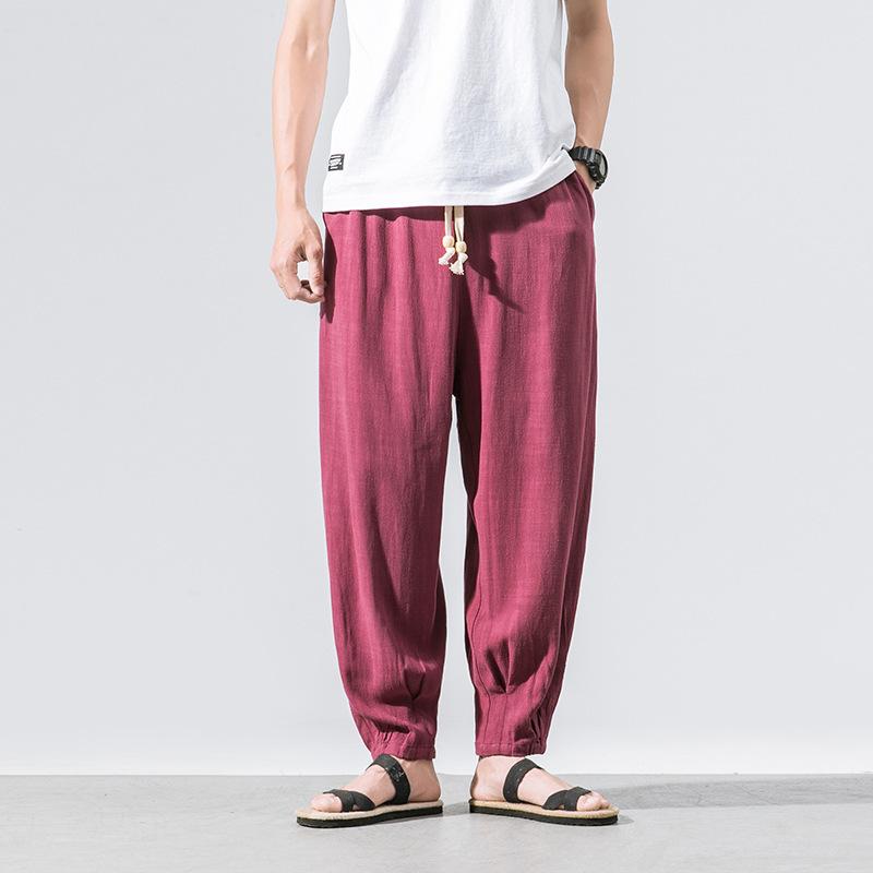 Linen Men's Casual Pants, Loose Cotton and Linen Men's Pants, Men's Long Pants, Breathable Linen Fabric Elastic Waist Casual Pants