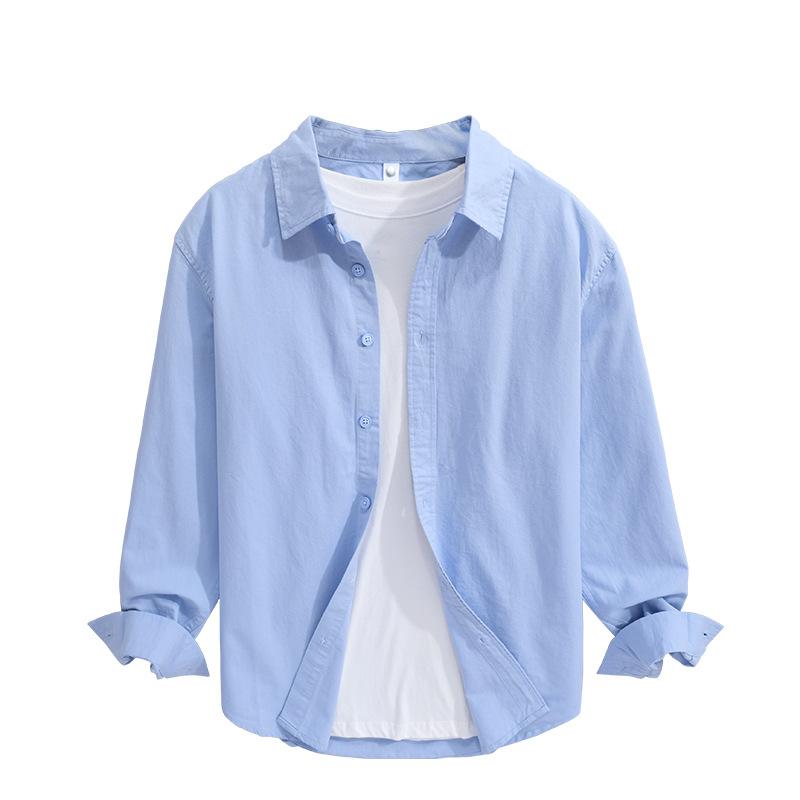 Long Sleeve 100cotton Man Shirts Spring and Summer Casual Tops Dress Shirt Lapel Collar Solid Color Button Shirt Simple Style Men Clothing