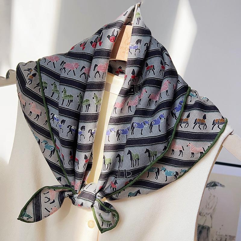 Mulberry silk wool silk wool 65 striped pony square scarf women s spring and autumn double-sided silk scarf of the same color Standard