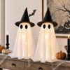 Decoraciones de Halloween-Juego de 2 Fantasmas Luminosos con Sombreros de Bruja, Decoración de Mesa Espeluznante para Repisa Mesa de Comedor Fiesta Decoración Interior del Hogar