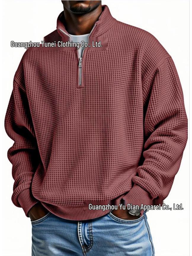 Men's European Style Waffle Knit High Collar Half-Zip Hoodie