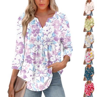 Tricou cu mâneci șapte sferturi, cu decolteu în V, pliat, la modă, pentru femei