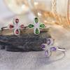 Xiaohongshu Colored Treasure Earrings Flower S925 Sterling Silver Set With Natural Gemstone Ring Women'S Jewelry