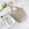 Portable Bohemian Knitted Shoulder Bag Hollowed Out Solid Color Casual Woven Handbag Sweet Soft Crochet Tote Bag CLE