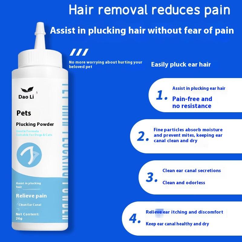 Daoliqi Haustier Ohrpuder - 26g Sanftes Trocknungspuder für sichere Ohrhaarentfernung und Ohrenreinigung bei Hunden und Katzen
