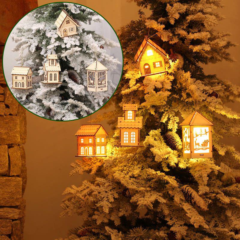 Led Light Wood House Adorable Christmas Tree Hanging Ornaments For Holiday Decor