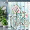 Floral Bicycle Bathing Curtain  Bathroom Letters Shower Curtain Waterproof With 12 Hooks Fishes Home Deco
