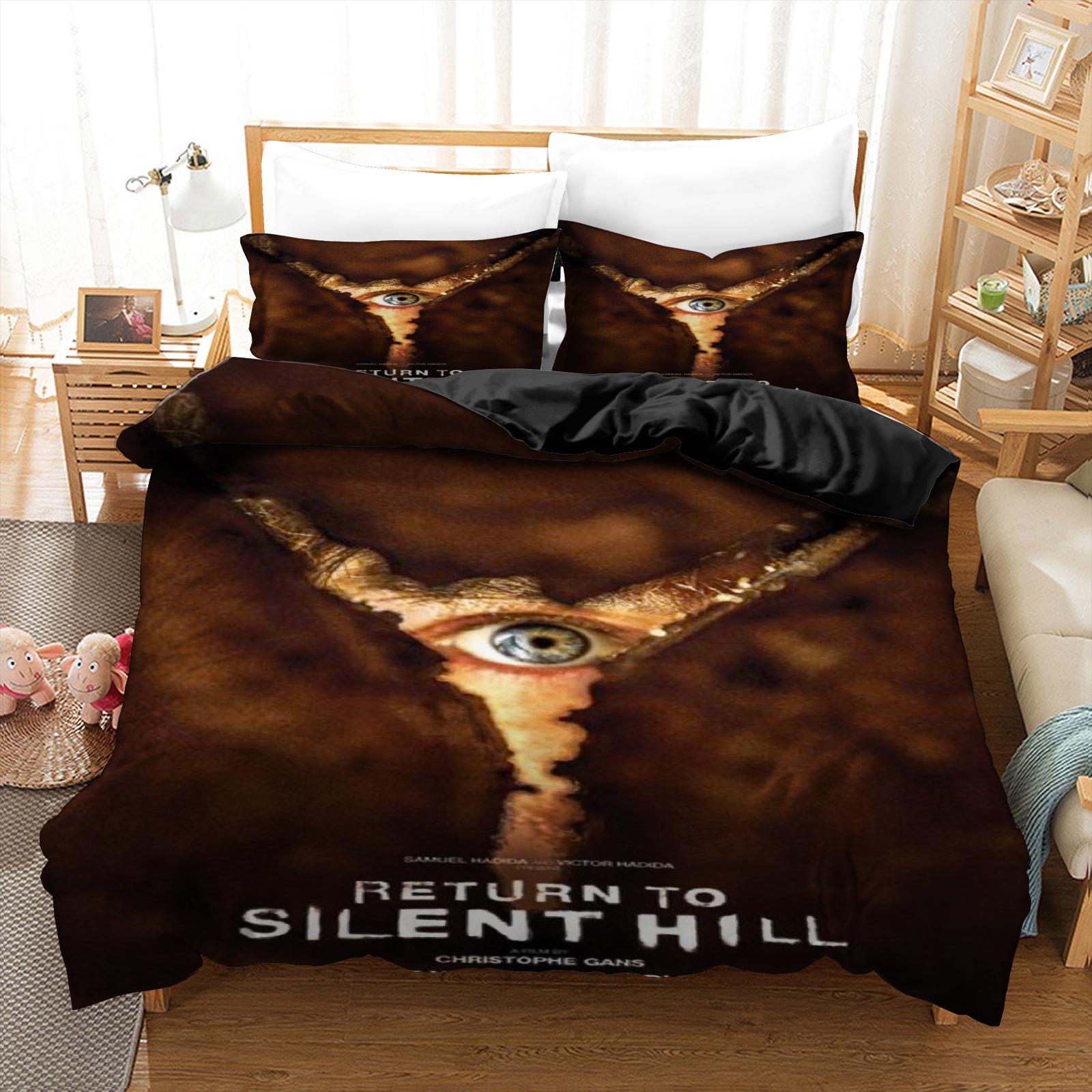 Nouveau Retour -Vers S-Silent H-Hill Ensemble de Literie Imprimé Housse de Couette Confortable Tailles King Queen Simple Cadeau d'Anniversaire Décoration de Chambre à Coucher EU Single 135x200cm