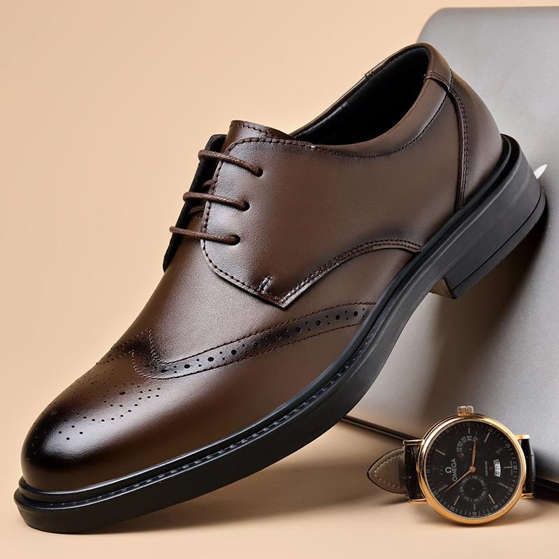 2025 Summer Men's Leather Shoes British Style Casual Business Groom Derby Shoes Heightening Single Shoes Black Formal Men's