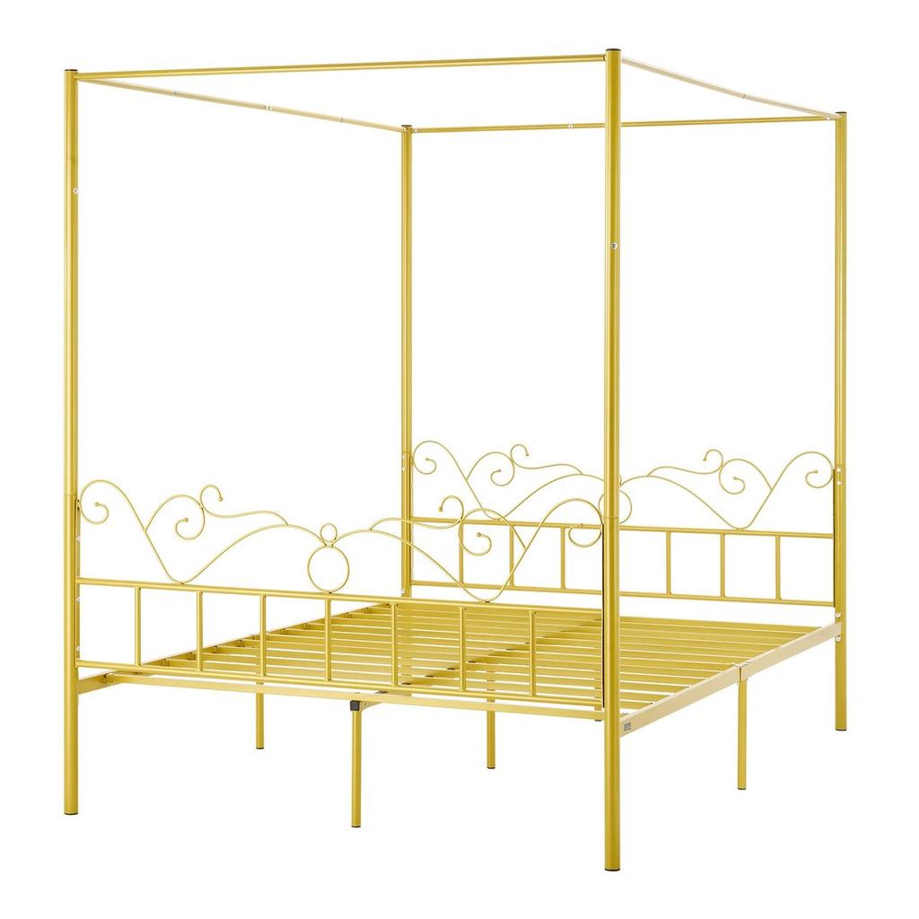 Struttura Letto a Baldacchino Matrimoniale, Letto a Baldacchino in Metallo con Testiera Minimalista e Design a Quattro Colonne, Supporto Robusto a Doghe in Acciaio, Spazio di Archiviazione Sottoletto,