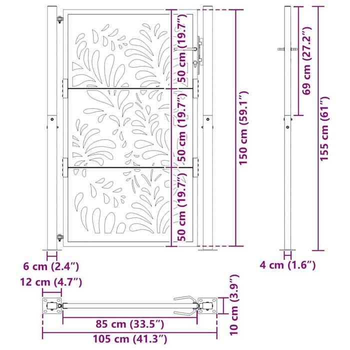 VidaXL Portail de jardin noir 105x155 cm acier conception de vagues, porte de clôture, porte extérieure, porte en métal, 4100971