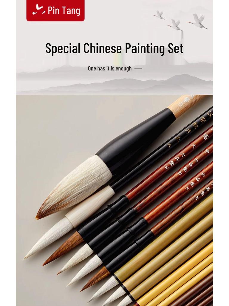 Liupintang Professional Chinese Painting Brush Set - Mixed Sheep Hair, White Cloud Outlining, Full Set for Beginners