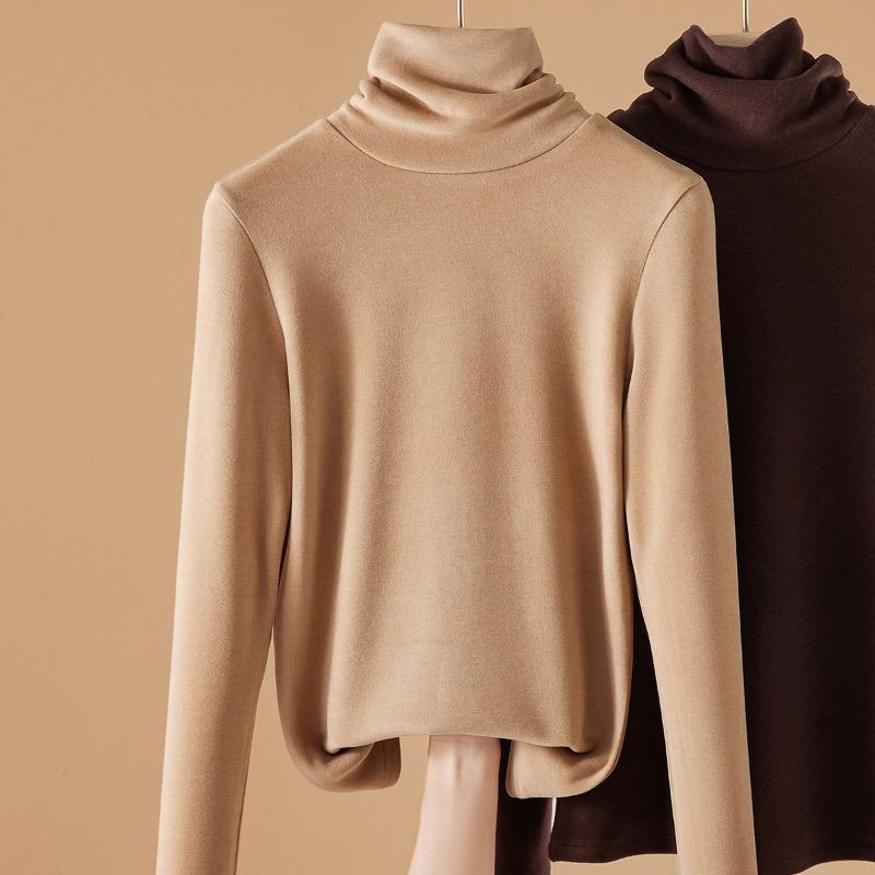 Bottom shirt women's pile collar autumn and winter long-sleeved women's clothing women's double-sided German velvet velvet thermal top