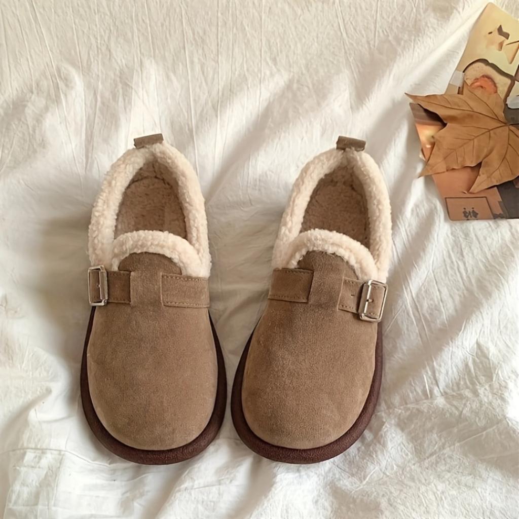 New Flat Shoes with Plush Soft Sole, One Foot Kick, Bean Shoes, Flat Bottom, Warm Fur Shoes, Instagram Super Popular, Boken Retro