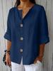 Plus Size Women Solid Color Front Button Shirt, Spring Casual Loose Daily Blouse Top