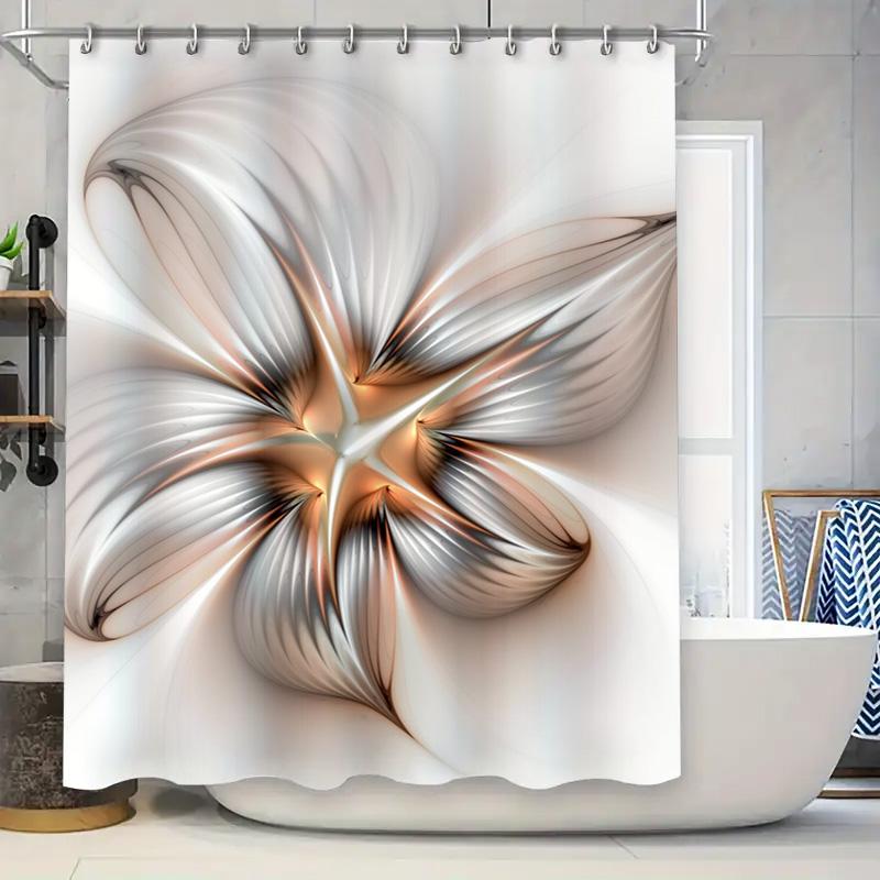 

Modern Floral Printed Shower Curtain Set Decor For Bathroom Water-Resistant Fabric Waterproof Home Accessories Cream And Gold Fr W60H190(CM)-1 Pcs