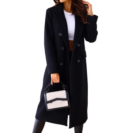Women's Long Wool Blend Coat Double-Breasted Trench Coat Casual Notch Lapel Peacoat Fall Winter Overcoat