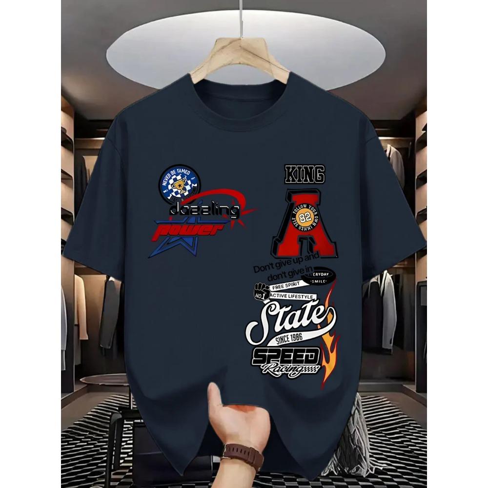 European and American Men's Summer Fashion Letter Graffiti Print Comfortable and Breathable Round Neck T-shirt Outdoor Street To