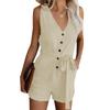Women's Solid Color V-Neck Bow Jumpsuit - Summer 2025 Casual Capris